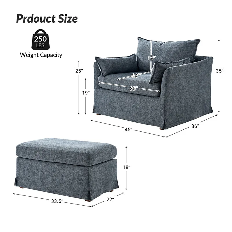 Miles Slipcovered Armchair with Large Ottoman