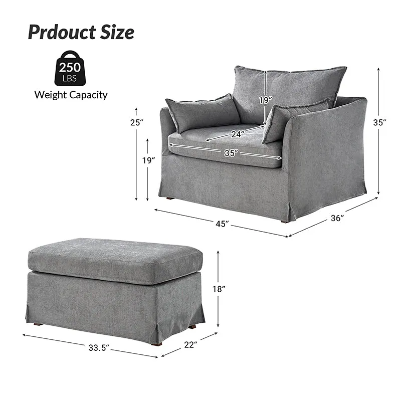 Miles Slipcovered Armchair with Large Ottoman