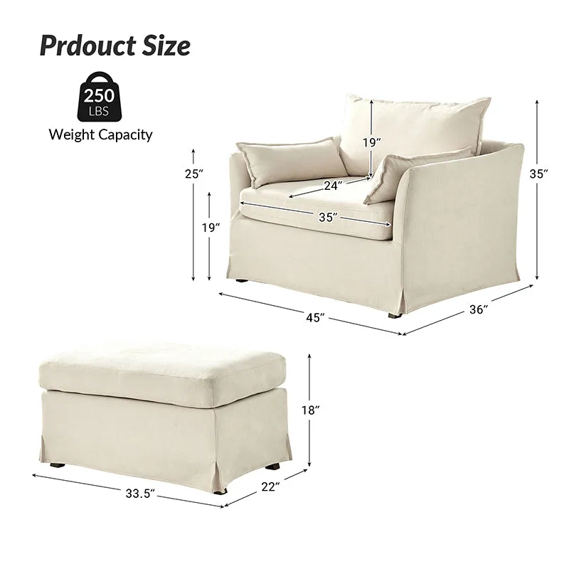 Miles Slipcovered Armchair with Large Ottoman
