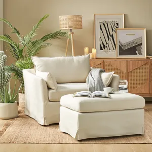 Miles Slipcovered Armchair with Large Ottoman