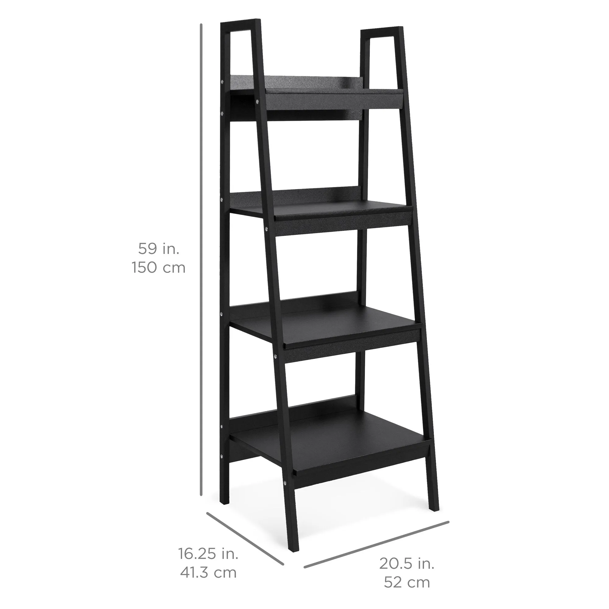 Set of 2 4-Shelf Open Ladder Bookcase Display - Black