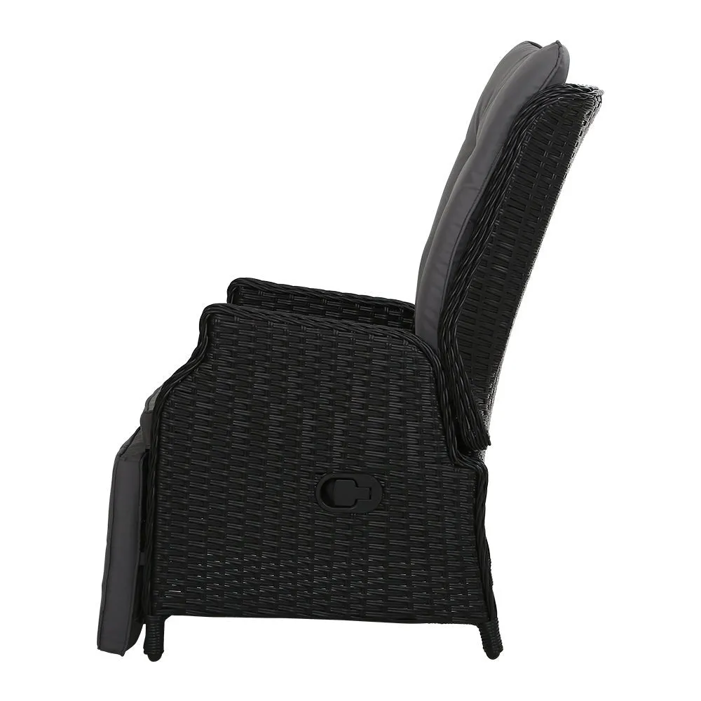 Set of 2 Elara Outdoor Recliner Patio Chairs Black