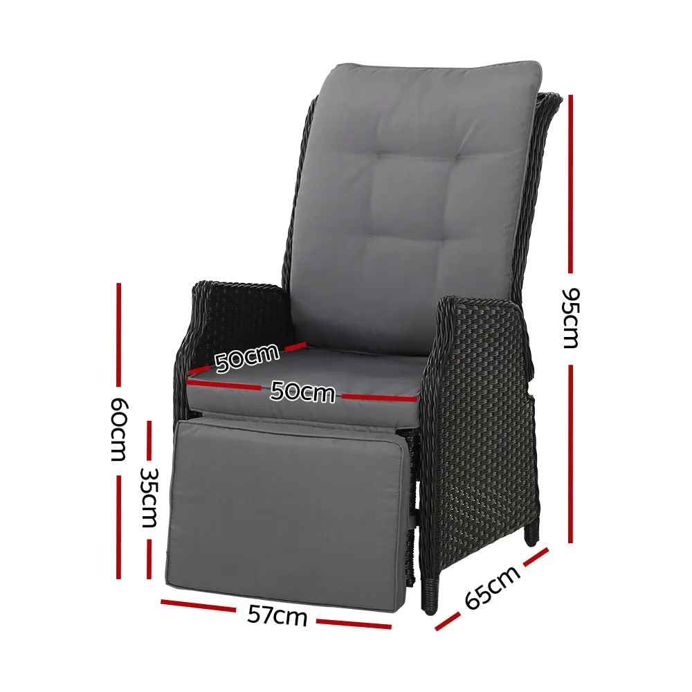 Set of 2 Elara Outdoor Recliner Patio Chairs Black