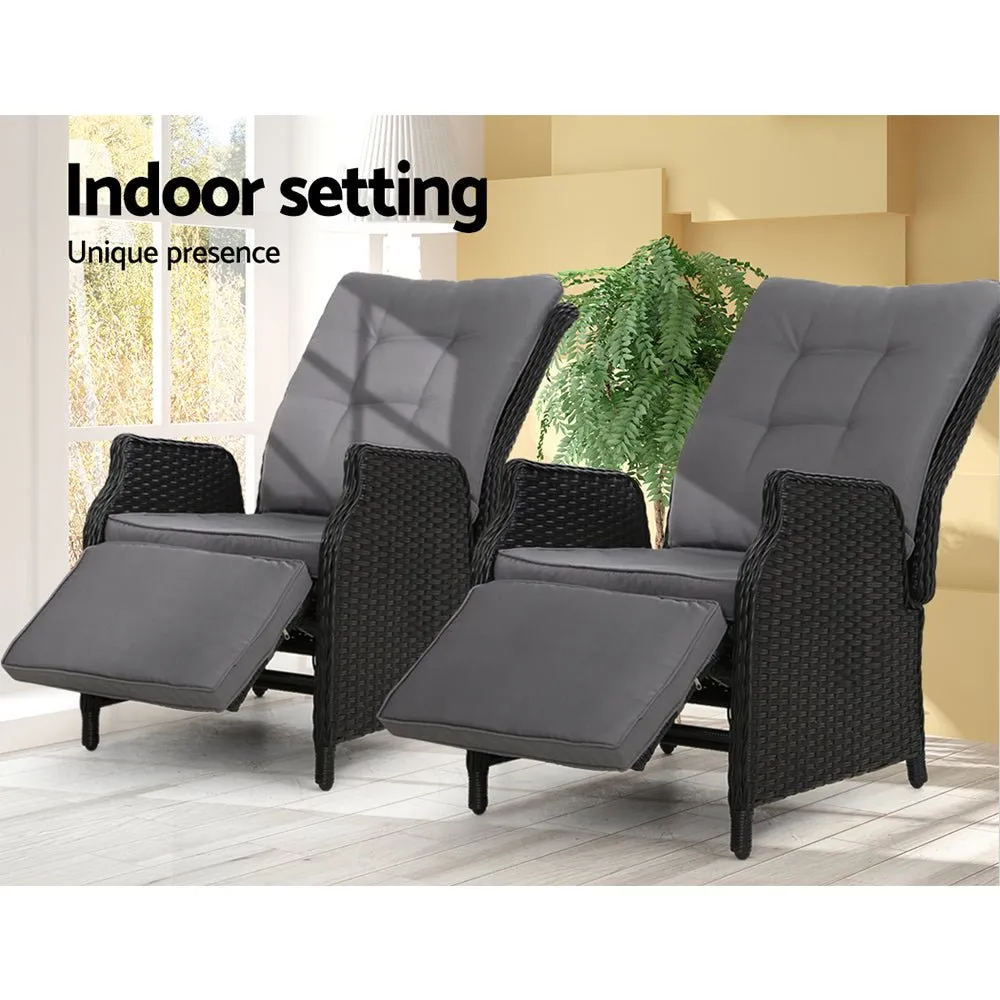 Set of 2 Elara Outdoor Recliner Patio Chairs Black
