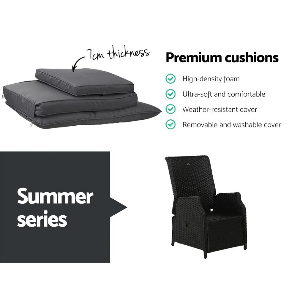 Set of 2 Elara Outdoor Recliner Patio Chairs Black