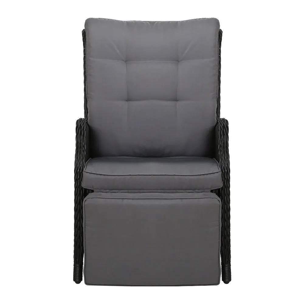 Set of 2 Elara Outdoor Recliner Patio Chairs Black