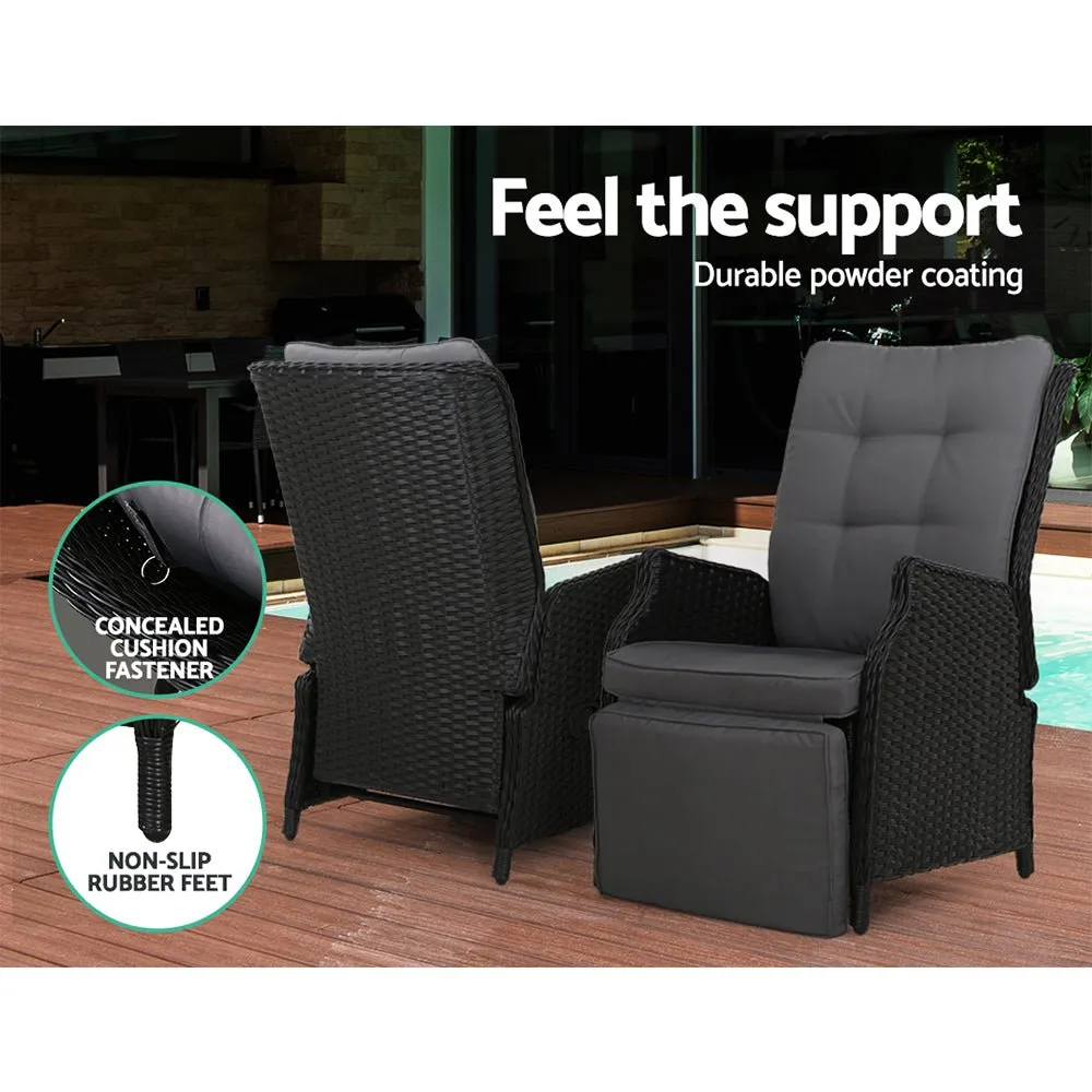 Set of 2 Elara Outdoor Recliner Patio Chairs Black