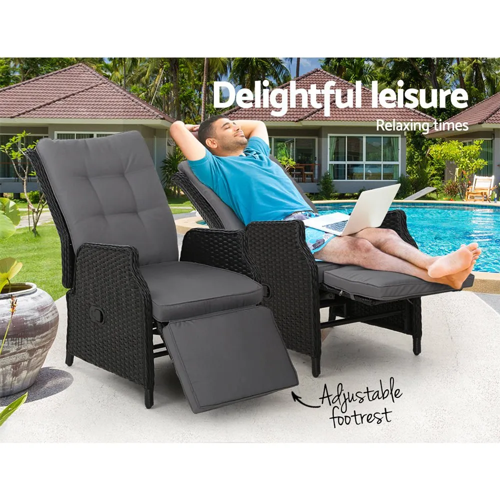 Set of 2 Elara Outdoor Recliner Patio Chairs Black