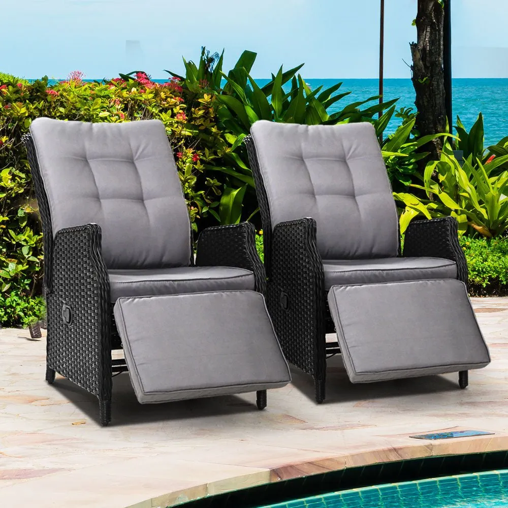 Set of 2 Elara Outdoor Recliner Patio Chairs Black
