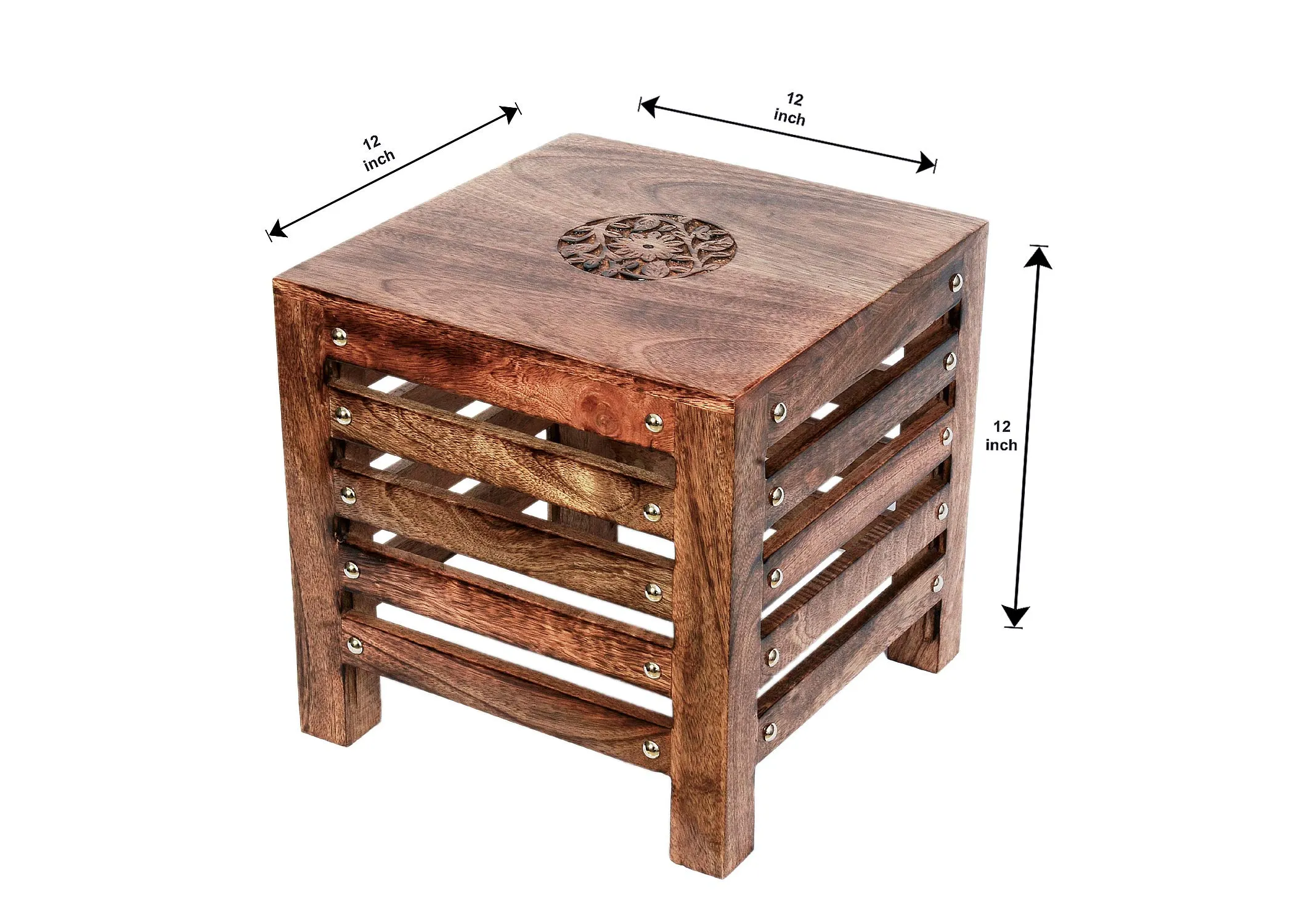 Simran Handicrafts Square Small Wooden Stool Table Solid Wood Best Used As Bedside Corner Footrest Foot Step Stool Tea Coffee Plants For Living Room Outdoor Furniture Pre-Assembled (30X30X30 Cm)-Brown