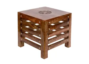 Simran Handicrafts Square Small Wooden Stool Table Solid Wood Best Used As Bedside Corner Footrest Foot Step Stool Tea Coffee Plants For Living Room Outdoor Furniture Pre-Assembled (30X30X30 Cm)-Brown