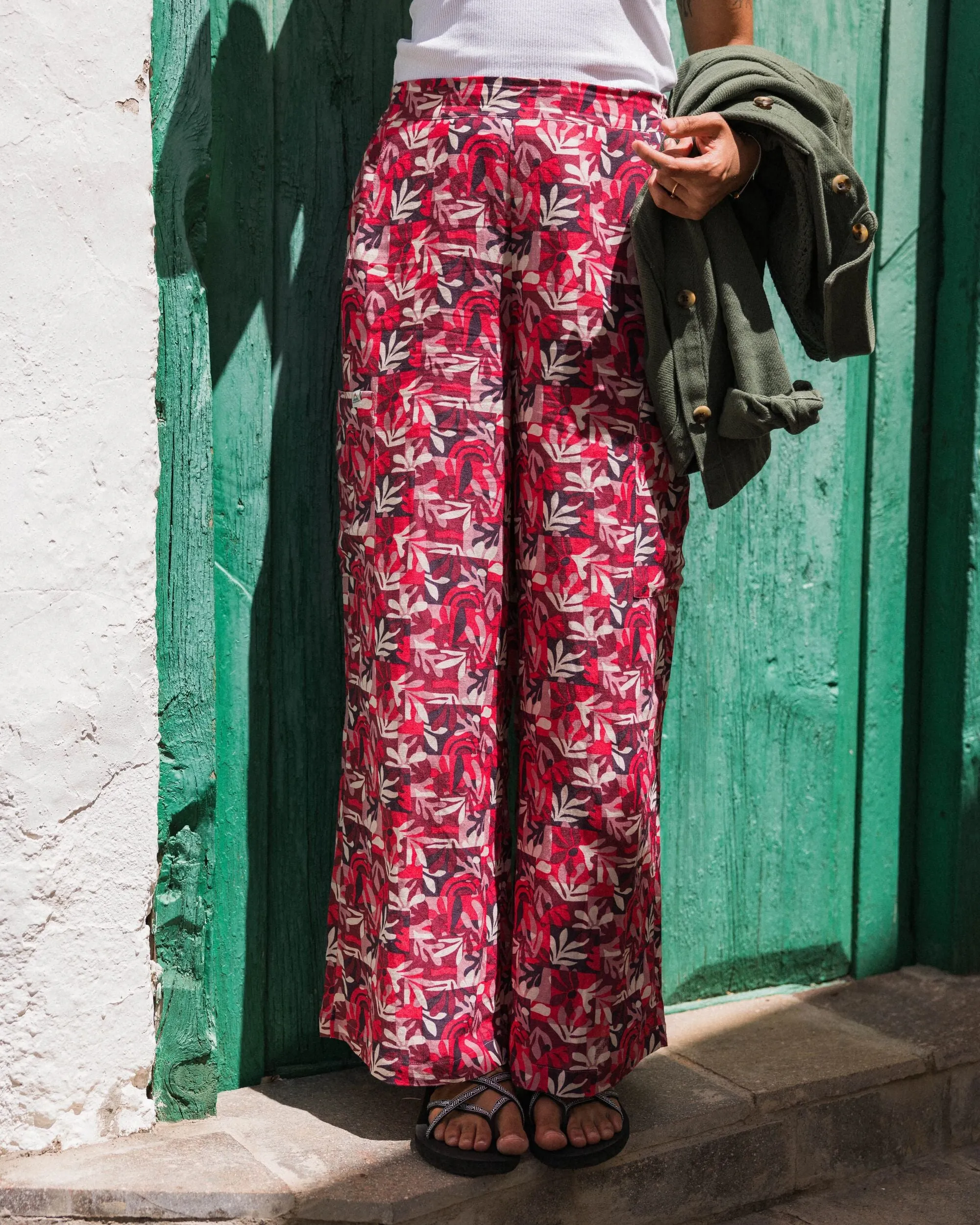 Someday Linen Trouser - Mountain Foliage Cranberry
