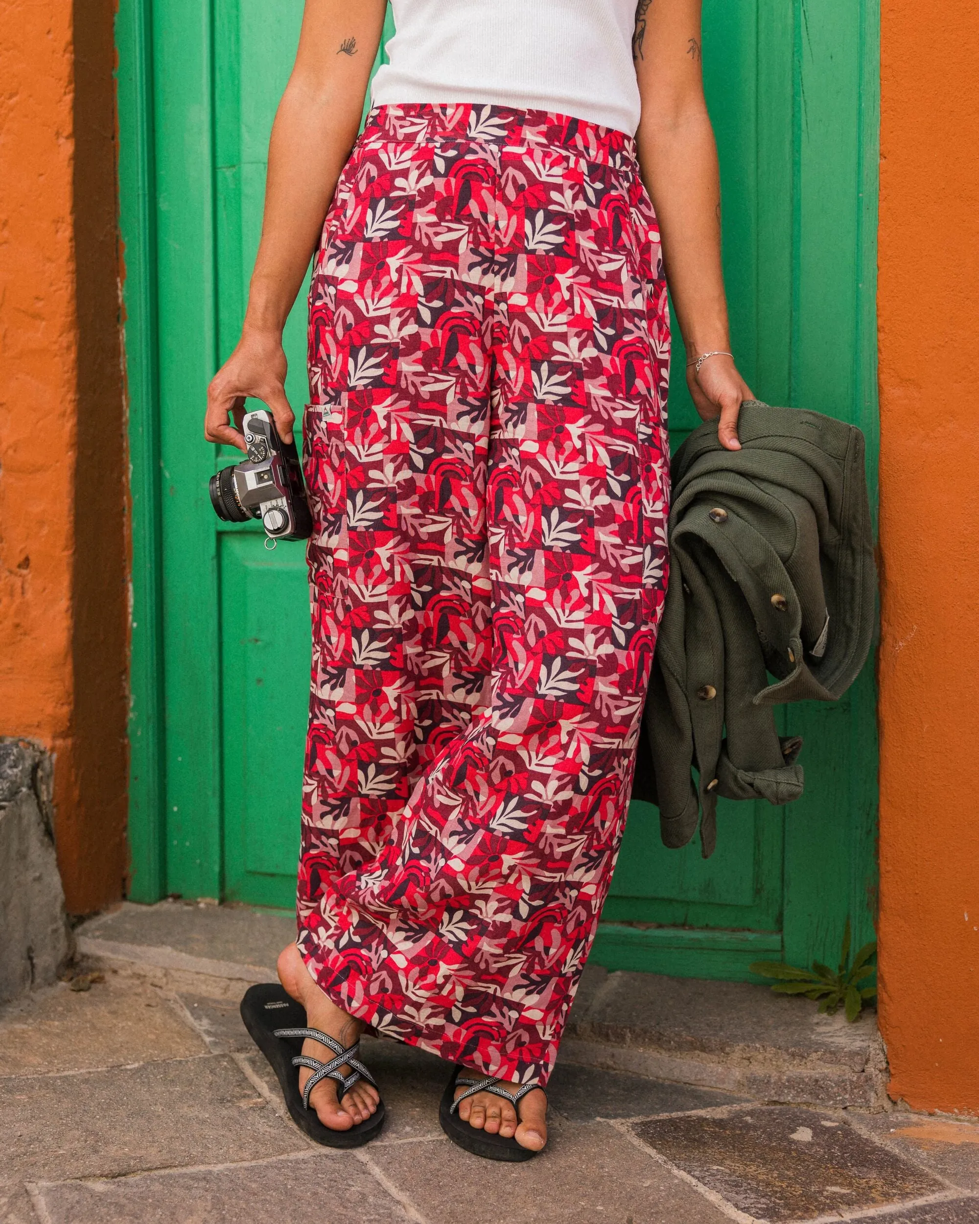 Someday Linen Trouser - Mountain Foliage Cranberry