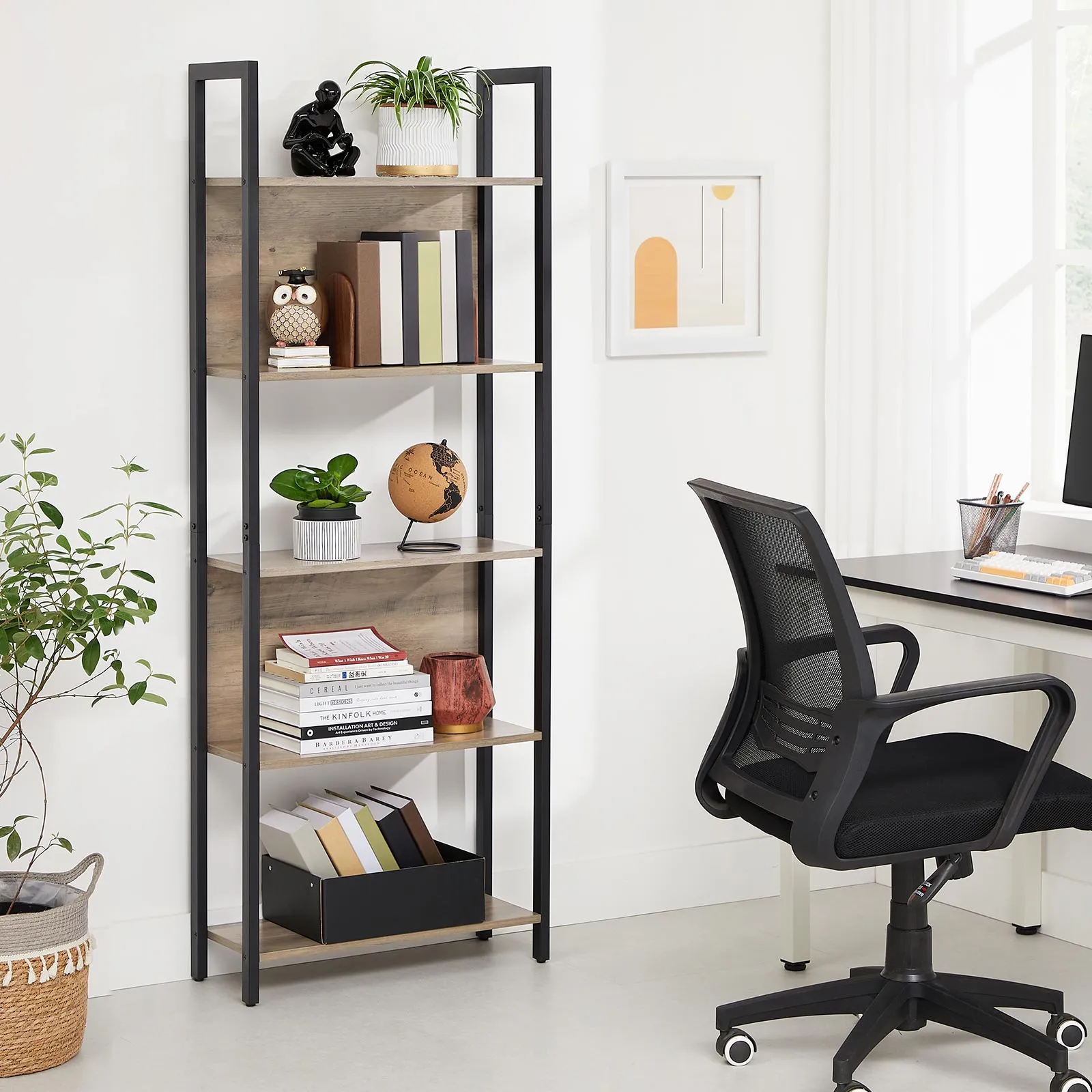 Steel Frame 5-Tier Bookshelf