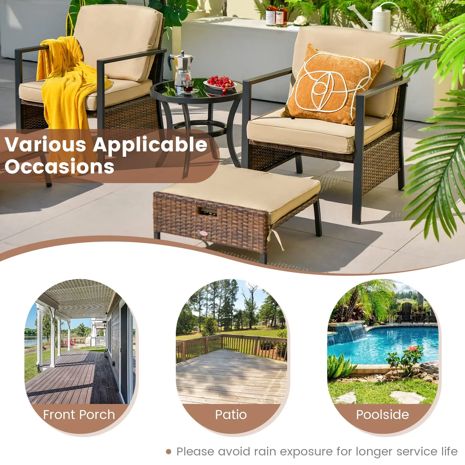 Tangkula 5 Pieces Patio Furniture Set, Space Saving All Weather PE Wicker Chairs and Table Set with Soft Cushions