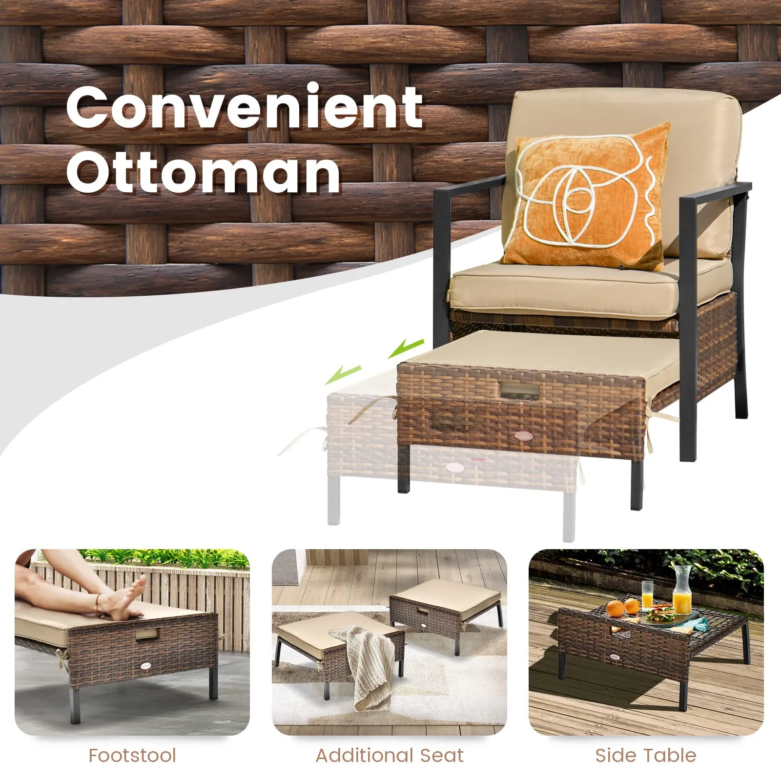 Tangkula 5 Pieces Patio Furniture Set, Space Saving All Weather PE Wicker Chairs and Table Set with Soft Cushions