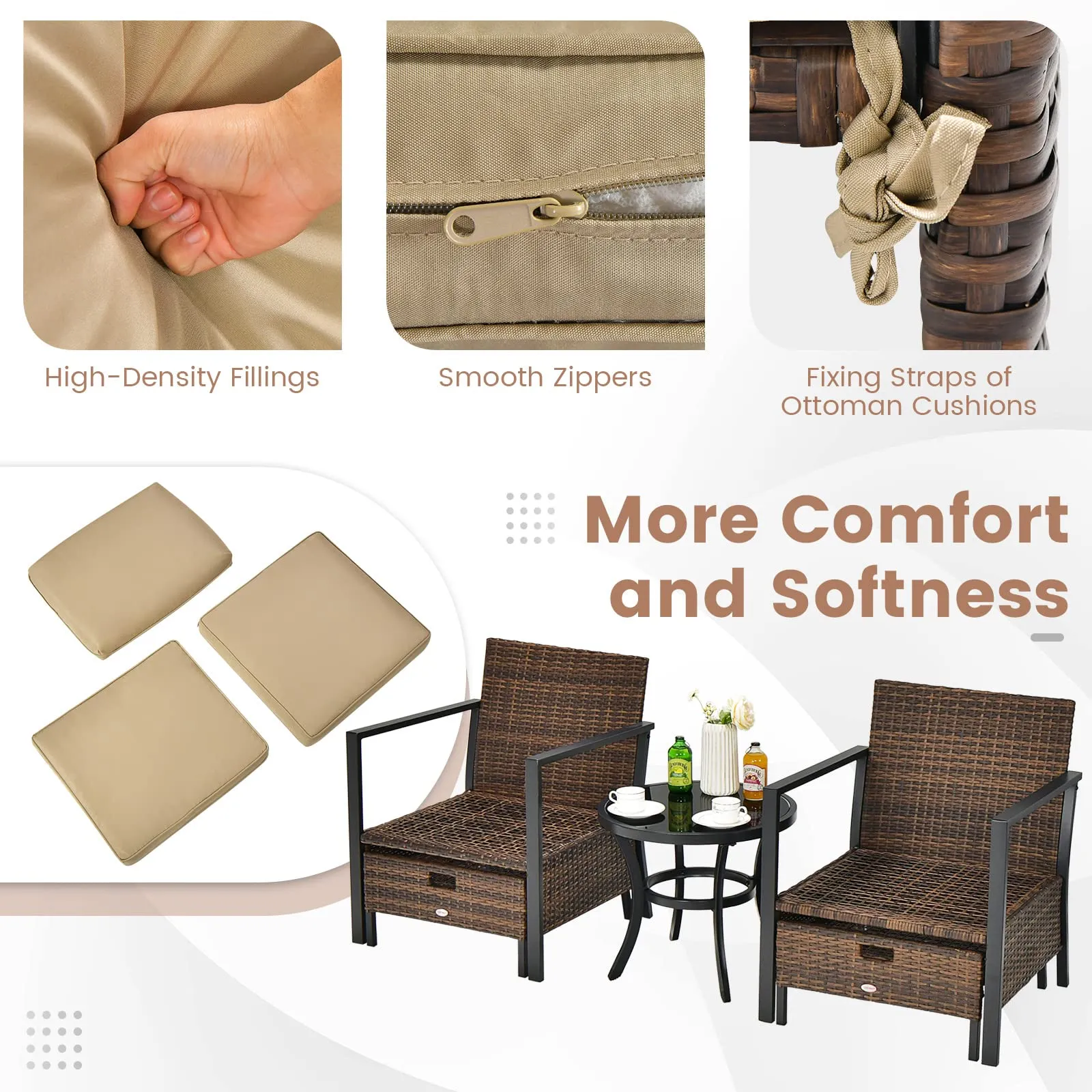 Tangkula 5 Pieces Patio Furniture Set, Space Saving All Weather PE Wicker Chairs and Table Set with Soft Cushions