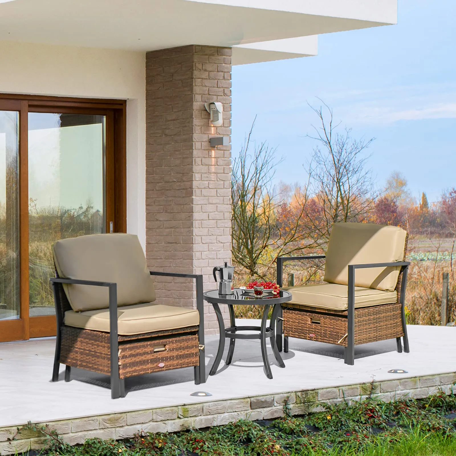 Tangkula 5 Pieces Patio Furniture Set, Space Saving All Weather PE Wicker Chairs and Table Set with Soft Cushions