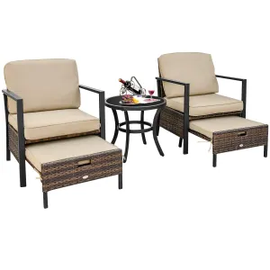 Tangkula 5 Pieces Patio Furniture Set, Space Saving All Weather PE Wicker Chairs and Table Set with Soft Cushions