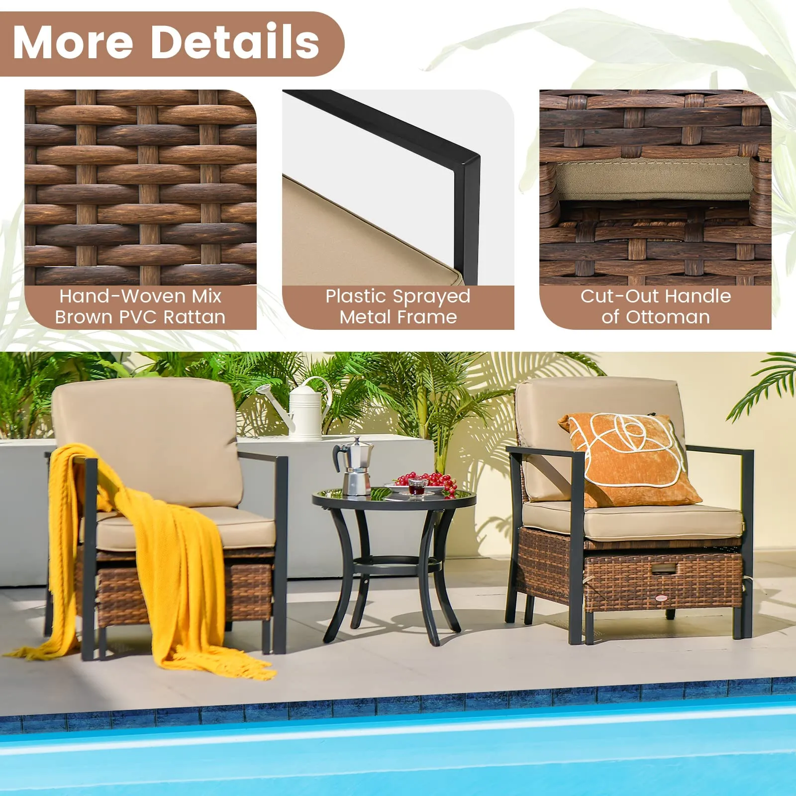 Tangkula 5 Pieces Patio Furniture Set, Space Saving All Weather PE Wicker Chairs and Table Set with Soft Cushions
