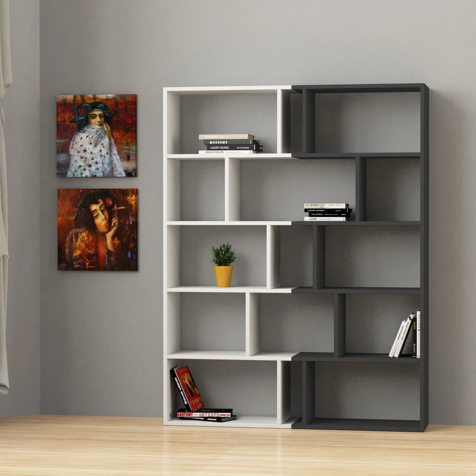 Tapi Modern Bookcase Display Unit Room Separator Set Of 2 Tall 159cm